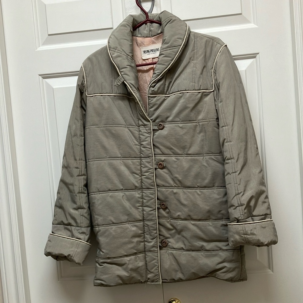 Vintage Irving Posluns 70s puffy quilted jacket, beige or taupe, S